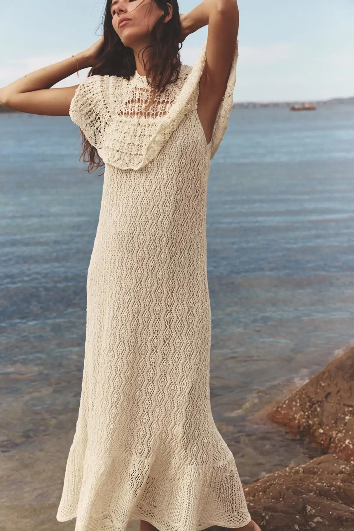 zara crochet beach dress Zara Crochet Style Long Beach Dress Cream